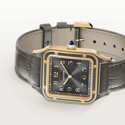 Montre Cartier Santos-Dumont grand modèle mouvement mécanique à remontage manuel 430 MC Or jaune WGSA0097 – Image 3