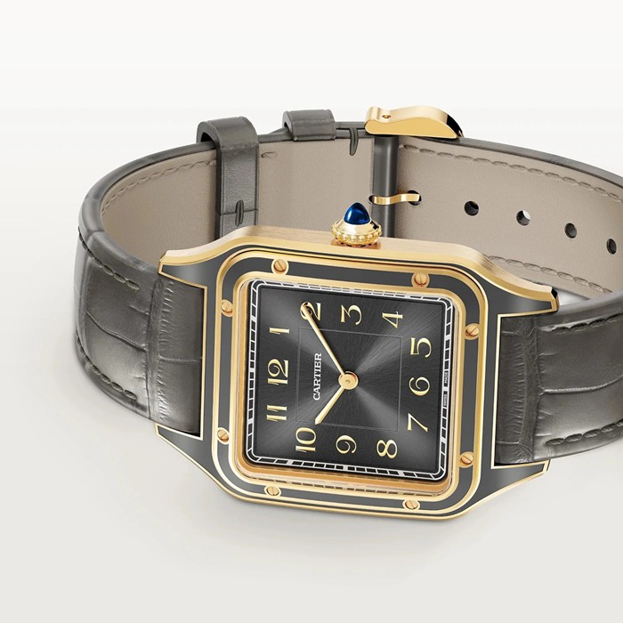 Montre Cartier Santos-Dumont grand modèle mouvement mécanique à remontage manuel 430 MC Or jaune WGSA0097 – Image 3