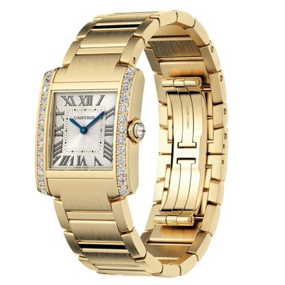 Montre Cartier Tank Française Modèle moyen Mouvement à quartz Or jaune Diamants WJTA0040 – Image 3
