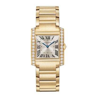 Montre Cartier Tank Française Modèle moyen Mouvement à quartz Or jaune Diamants WJTA0040