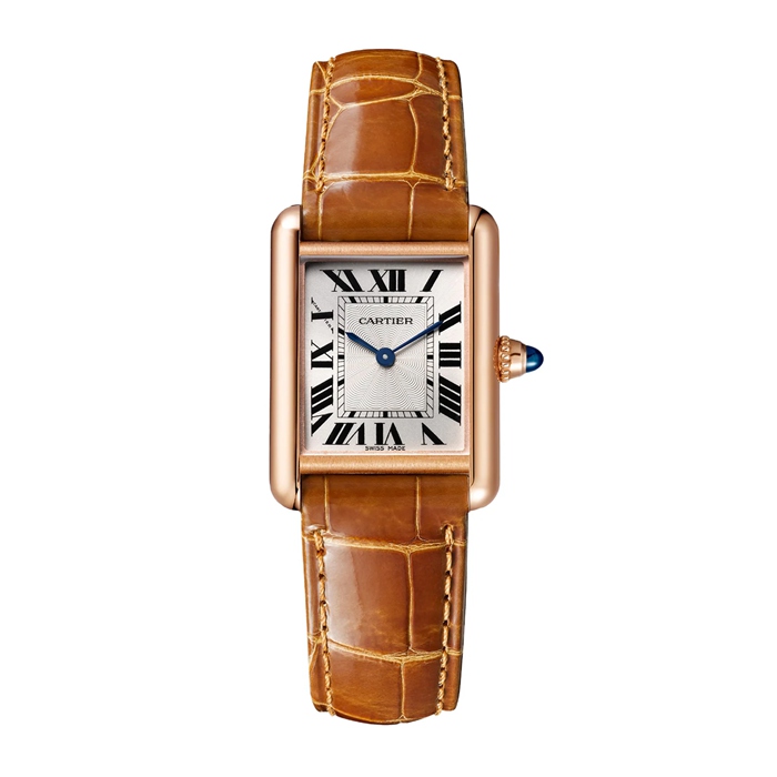 Montre Cartier Tank Louis Cartier Petit Modèle Mouvement Mécanique à Remontage Manuel Cuir Or Rose WGTA0010