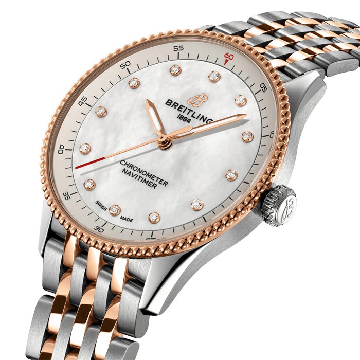 Montre Femme Breitling Navitimer 32mm Acier inoxydable nacre blanche et or rouge 18k U77320E61A1U1 – Image 3