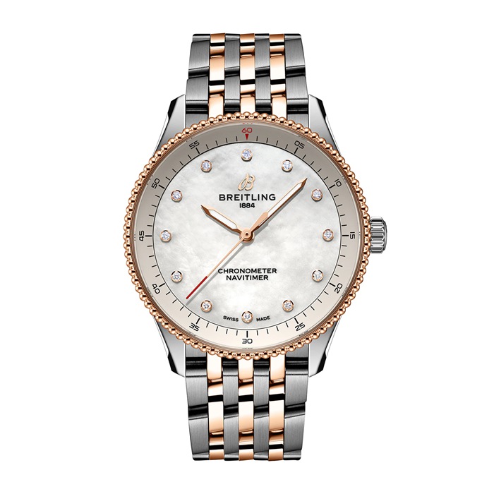 Montre Femme Breitling Navitimer 32mm Acier inoxydable nacre blanche et or rouge 18k U77320E61A1U1