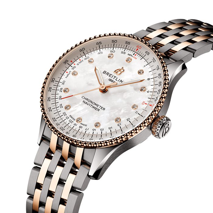 Montre Femme Breitling Navitimer 36mm Acier inoxydable nacre blanche et or rouge 18k U17327211A1U1 – Image 3