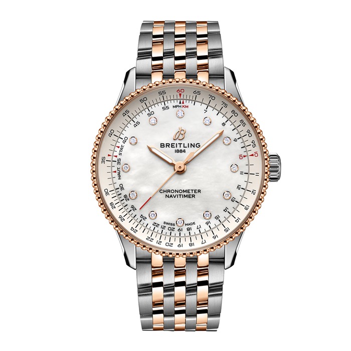 Montre Femme Breitling Navitimer 36mm Acier inoxydable nacre blanche et or rouge 18k U17327211A1U1