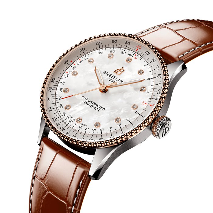 Montre Femme Breitling Navitimer 36mm Alligator Nacre Blanche U17327211A1P1 – Image 3