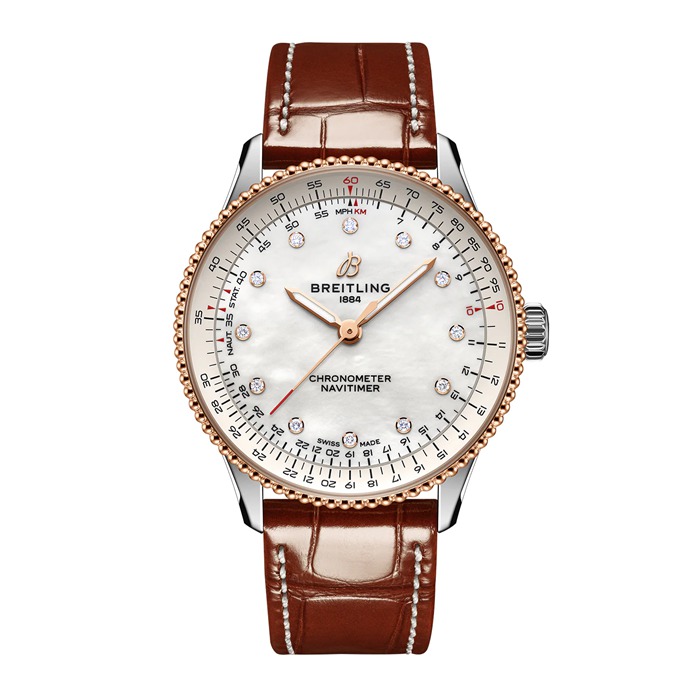 Montre Femme Breitling Navitimer 36mm Alligator Nacre Blanche U17327211A1P1