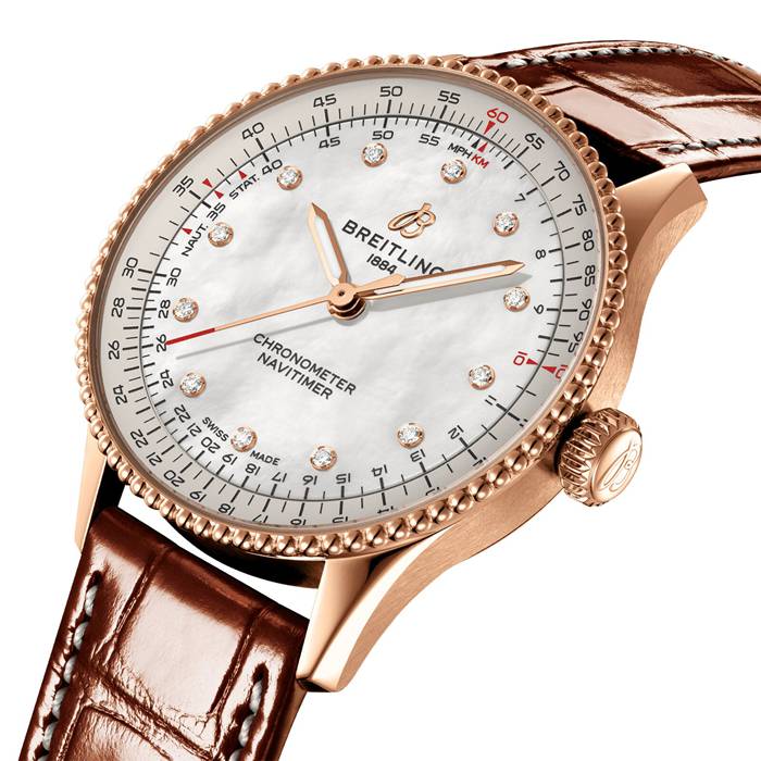 Montre Femme Breitling Navitimer 36mm Blanc Nacre Alligator 18k Or Rouge R17327211A1P1 – Image 3