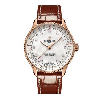 Montre Femme Breitling Navitimer 36mm Blanc Nacre Alligator 18k Or Rouge R17327211A1P1