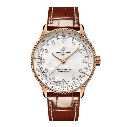 Montre Femme Breitling Navitimer 36mm Blanc Nacre Alligator 18k Or Rouge R17327211A1P1