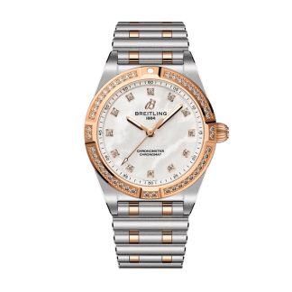 Montre femme Breitling Chronomat en acier inoxydable et or rouge 18k 28mm Mother Of Pearl U72310531A1U1