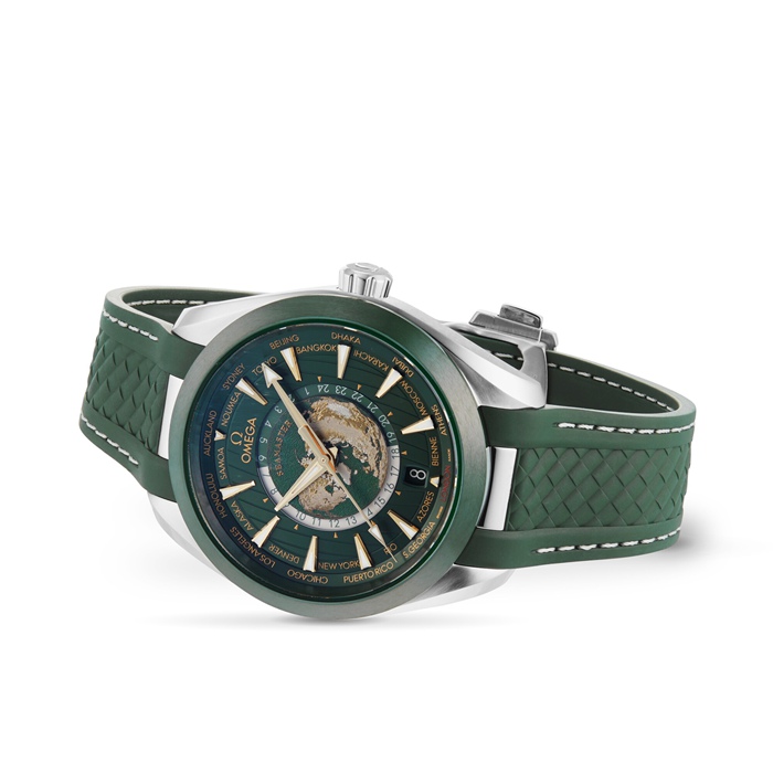 Omega Seamaster Aqua Terra 150m Co Axial Master Chronometer GMT Worldtimer 43mm Montre Homme Caoutchouc Vert O22032432210001 – Image 4
