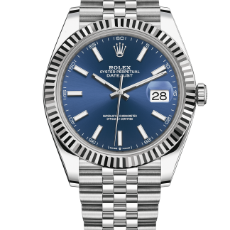 Réplique Rolex Datejust 41 Or Blanc/Acier Cadran Bleu Lunette cannelée 126334 Jubilee