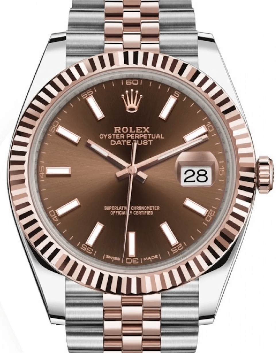 Réplique Rolex Datejust 41 Or Rose/Acier Cadran Chocolat Lunette cannelée Jubilé 126331 – Image 4