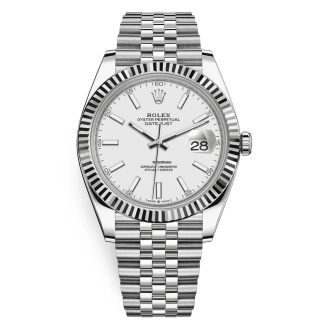 Réplique Rolex Datejust 41 Or blanc/Acier Cadran blanc Lunette cannelée 126334 Jubilee