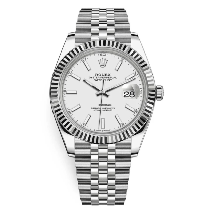 Réplique Rolex Datejust 41 Or blanc/Acier Cadran blanc Lunette cannelée 126334 Jubilee