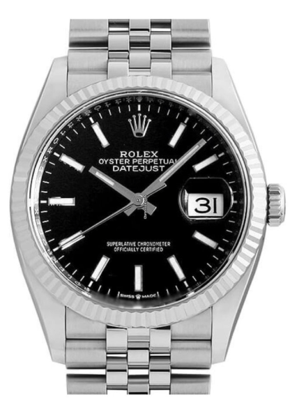 Réplique Rolex Datejust 41 Or blanc/Acier Cadran noir Lunette cannelée 126334 Jubilee – Image 2