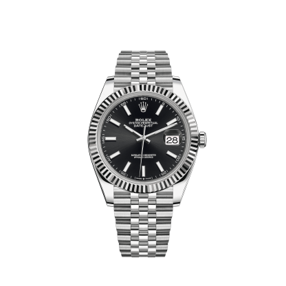 Réplique Rolex Datejust 41 Or blanc/Acier Cadran noir Lunette cannelée 126334 Jubilee – Image 3