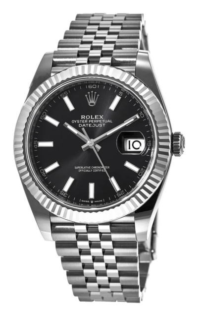 Réplique Rolex Datejust 41 Or blanc/Acier Cadran noir Lunette cannelée 126334 Jubilee – Image 4