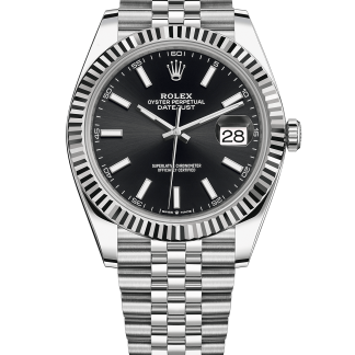 Réplique Rolex Datejust 41 Or blanc/Acier Cadran noir Lunette cannelée 126334 Jubilee