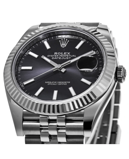 Réplique Rolex Datejust 41 Or blanc/Acier Cadran noir Lunette cannelée 126334 Jubilee – Image 5