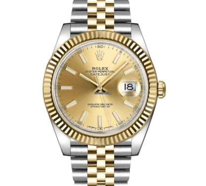 Réplique Rolex Datejust 41 Or jaune/Acier Cadran Champagne Lunette cannelée 126333 Jubilee – Image 2