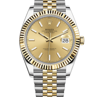 Réplique Rolex Datejust 41 Or jaune/Acier Cadran Champagne Lunette cannelée 126333 Jubilee