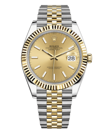 Réplique Rolex Datejust 41 Or jaune/Acier Cadran Champagne Lunette cannelée 126333 Jubilee