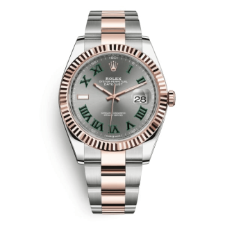 Réplique Rolex Datejust 41 Or rose/Acier Cadran romain ardoise Lunette cannelée OYSTER 126331