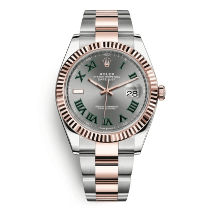 Réplique Rolex Datejust 41 Or rose/Acier Cadran romain ardoise Lunette cannelée OYSTER 126331