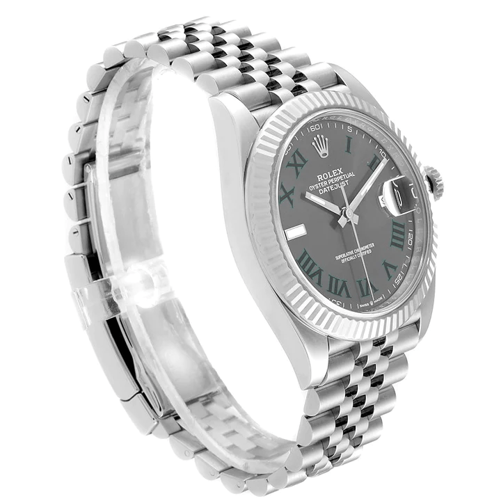 Réplique Rolex Datejust 41mm Or blanc/Acier Cadran romain ardoise Lunette cannelée 126334 Jubilee – Image 4
