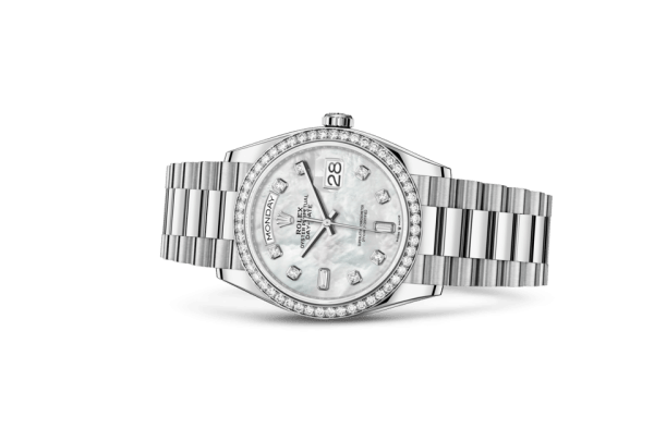 Réplique Rolex Day-Date 36 Oyster 36 mm or blanc et diamants 128349RBR – Image 2