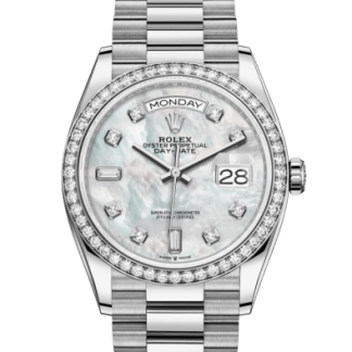 Réplique Rolex Day-Date 36 Oyster 36 mm or blanc et diamants 128349RBR