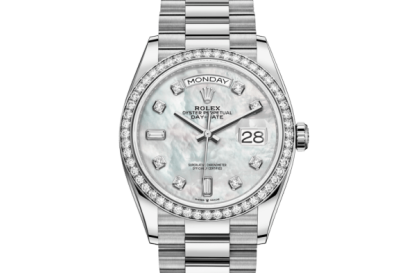 Réplique Rolex Day-Date 36 Oyster 36 mm or blanc et diamants 128349RBR