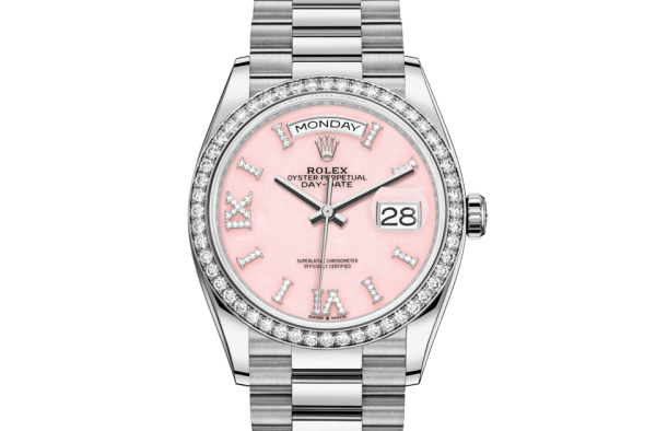 Réplique Rolex Day-Date 36 Oyster 36 mm or blanc et diamants 128349RBR