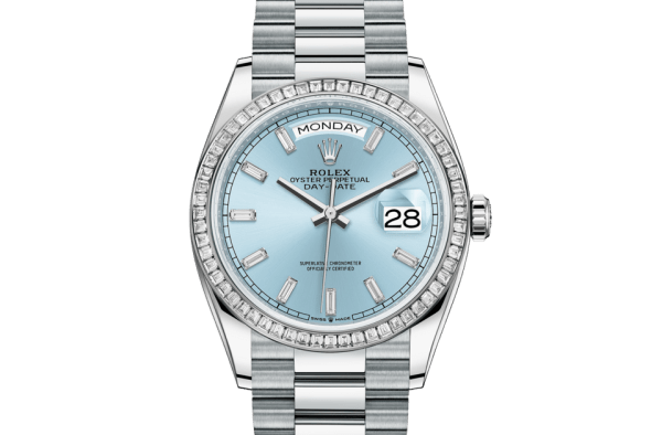 Réplique Rolex Day-Date 36 Oyster 36 mm platine et diamants 128396TBR