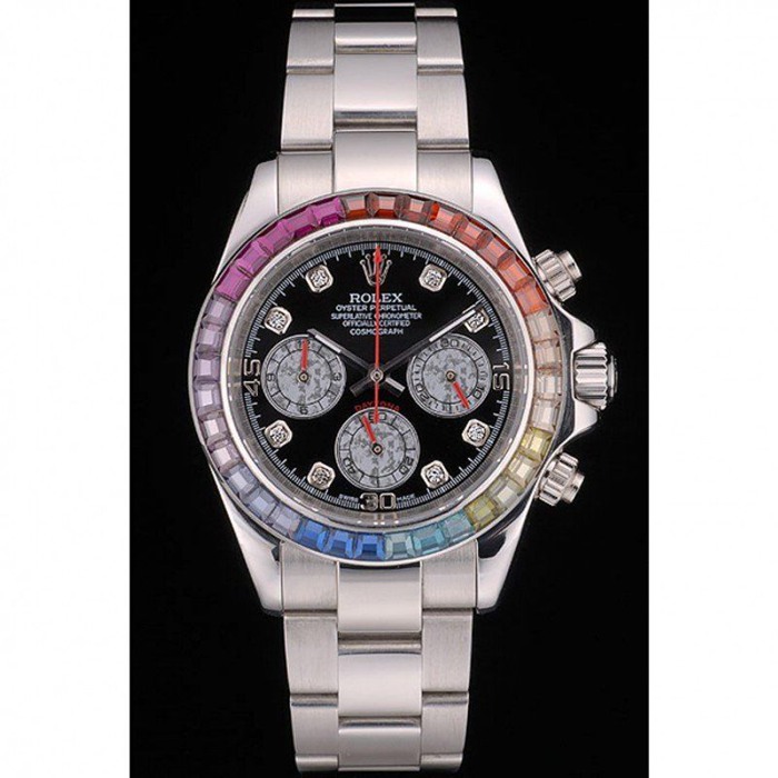 Réplique Rolex Daytona Cosmograph Lunette Cristaux Arc-en-ciel Bracelet Acier Noir 80250 – Image 2