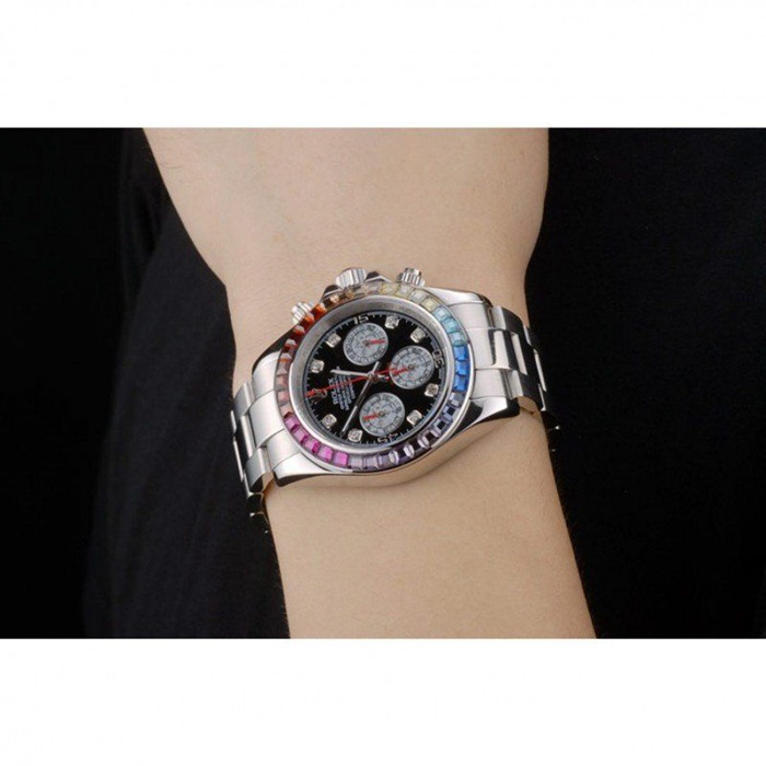 Réplique Rolex Daytona Cosmograph Lunette Cristaux Arc-en-ciel Bracelet Acier Noir 80250 – Image 11