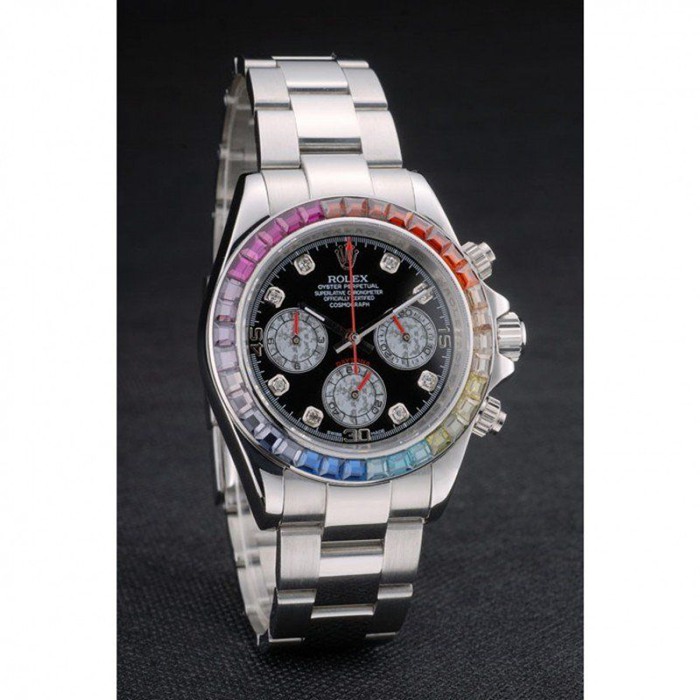 Réplique Rolex Daytona Cosmograph Lunette Cristaux Arc-en-ciel Bracelet Acier Noir 80250 – Image 3