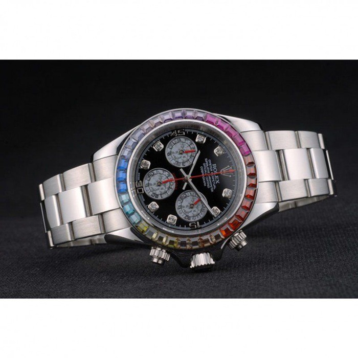 Réplique Rolex Daytona Cosmograph Lunette Cristaux Arc-en-ciel Bracelet Acier Noir 80250 – Image 4