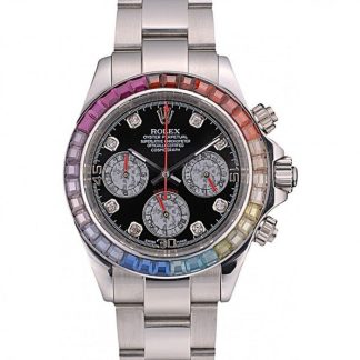Réplique Rolex Daytona Cosmograph Lunette Cristaux Arc-en-ciel Bracelet Acier Noir 80250