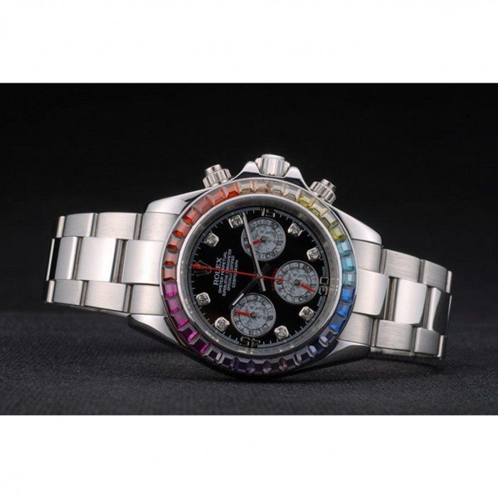 Réplique Rolex Daytona Cosmograph Lunette Cristaux Arc-en-ciel Bracelet Acier Noir 80250 – Image 5