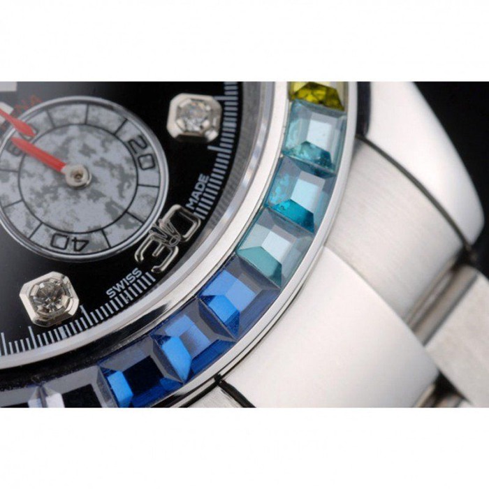 Réplique Rolex Daytona Cosmograph Lunette Cristaux Arc-en-ciel Bracelet Acier Noir 80250 – Image 10