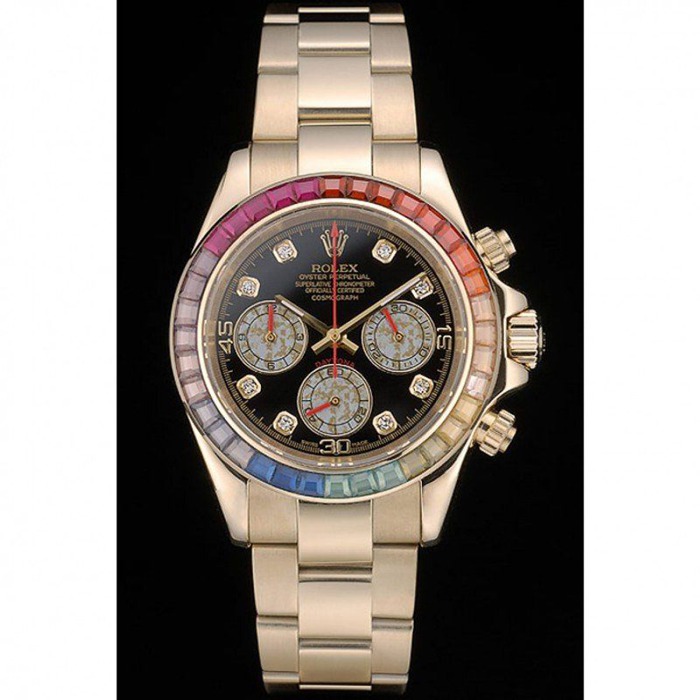Réplique Rolex Daytona Cosmograph Lunette cristaux arc-en-ciel Bracelet or rose Cadran noir 80251 – Image 2