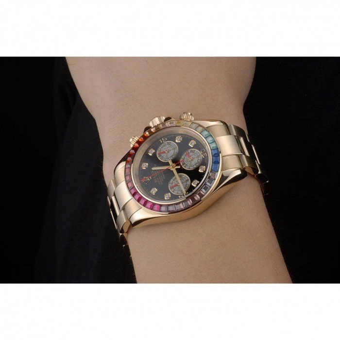 Réplique Rolex Daytona Cosmograph Lunette cristaux arc-en-ciel Bracelet or rose Cadran noir 80251 – Image 11
