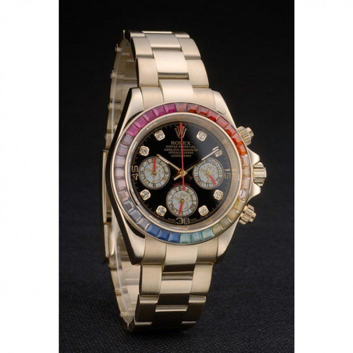 Réplique Rolex Daytona Cosmograph Lunette cristaux arc-en-ciel Bracelet or rose Cadran noir 80251 – Image 3