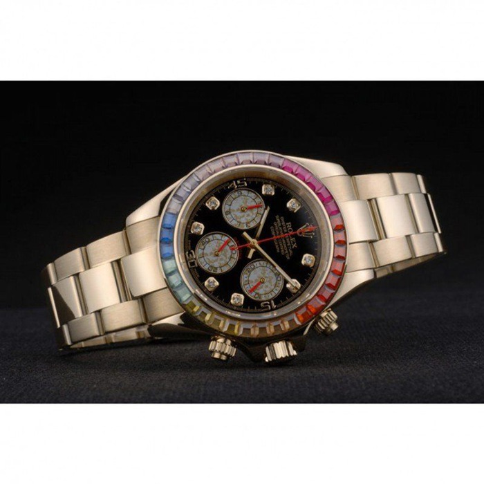 Réplique Rolex Daytona Cosmograph Lunette cristaux arc-en-ciel Bracelet or rose Cadran noir 80251 – Image 4