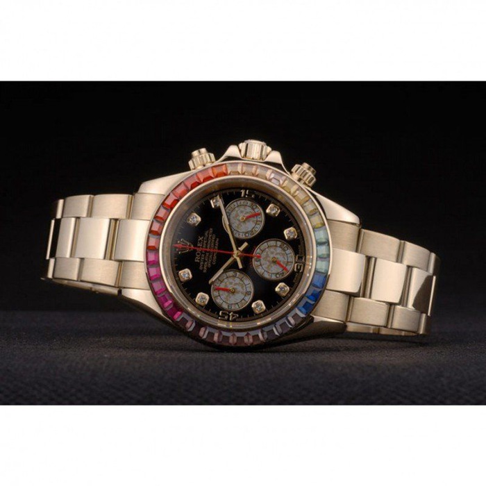 Réplique Rolex Daytona Cosmograph Lunette cristaux arc-en-ciel Bracelet or rose Cadran noir 80251 – Image 5