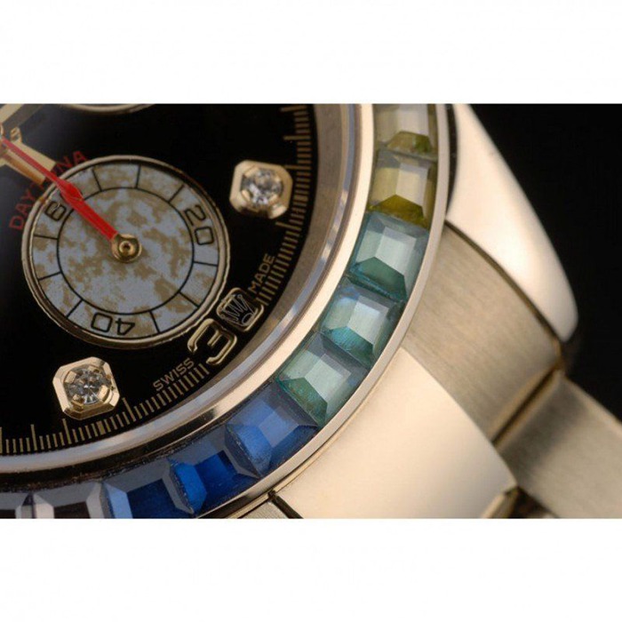 Réplique Rolex Daytona Cosmograph Lunette cristaux arc-en-ciel Bracelet or rose Cadran noir 80251 – Image 10