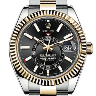 Réplique Rolex Sky Dweller Cadran Noir Lunette Or Bicolore Oyster 326933